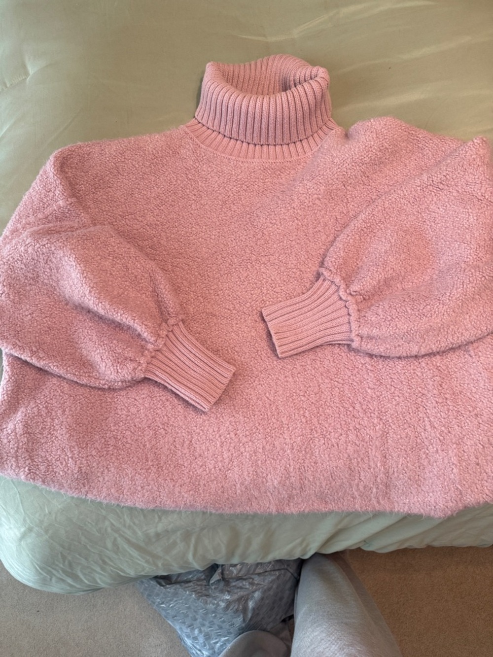 Free People Pink Bouclé Turtleneck Sweater